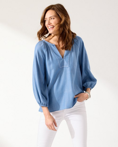 Chambray All Day ¾ -Sleeve Top