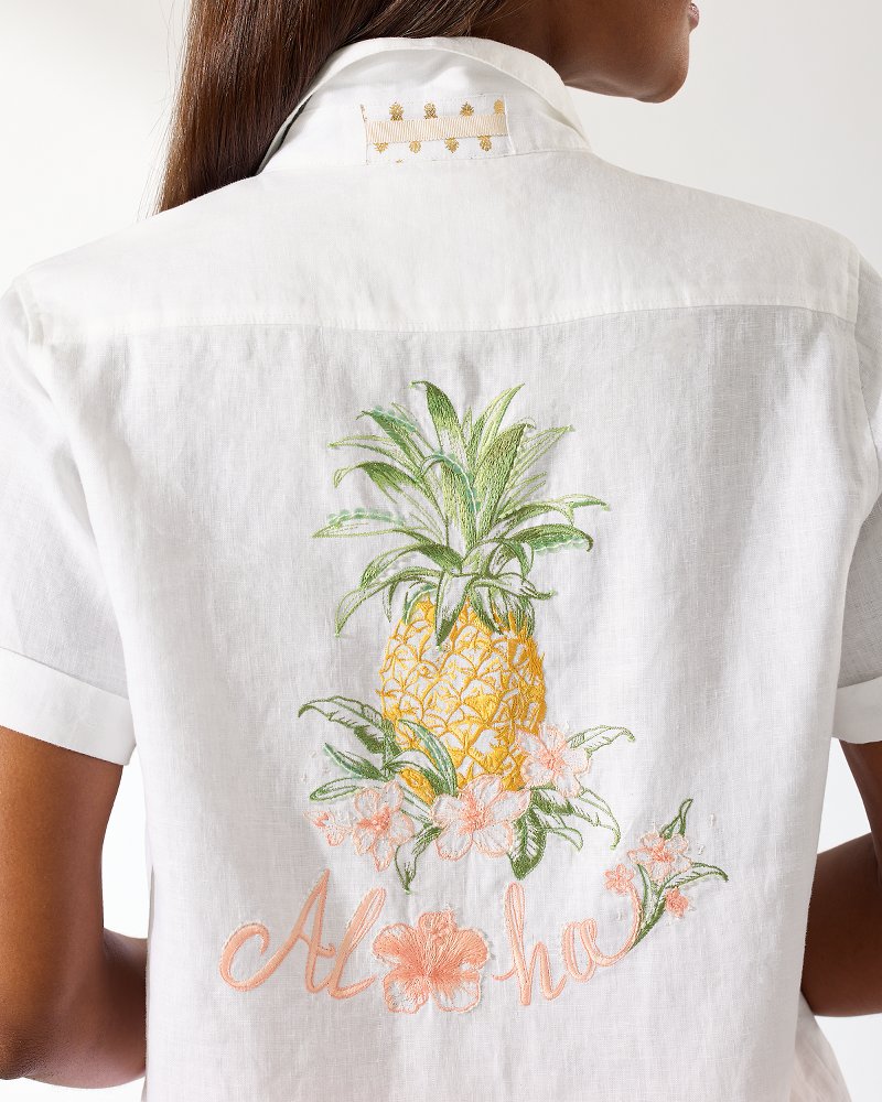 Pineapple Paradise Coastalina Linen Camp Shirt