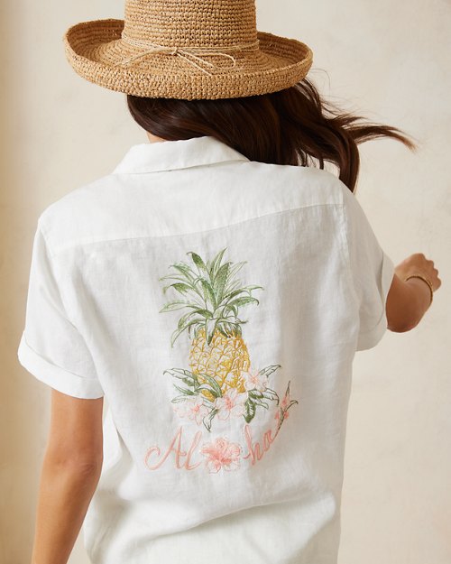 Pineapple Paradise Coastalina Linen Camp Shirt