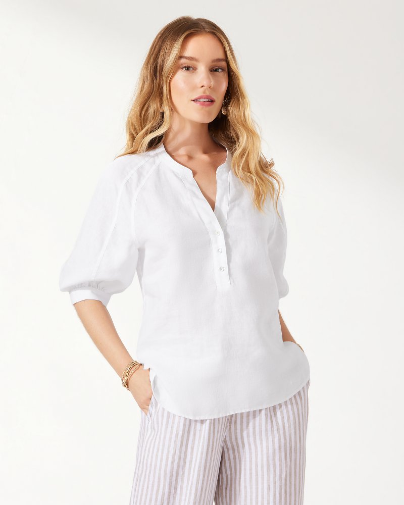 Coastalina Linen Elbow-Sleeved Top