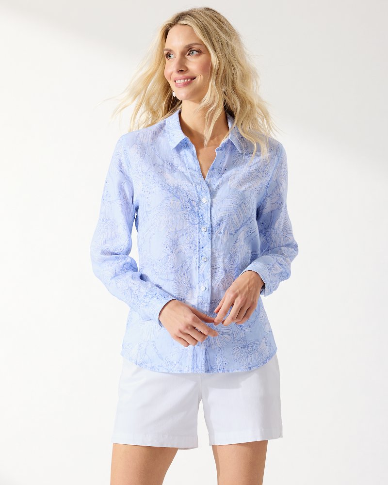 Totally Toile Coastalina Long-Sleeve Linen Shirt