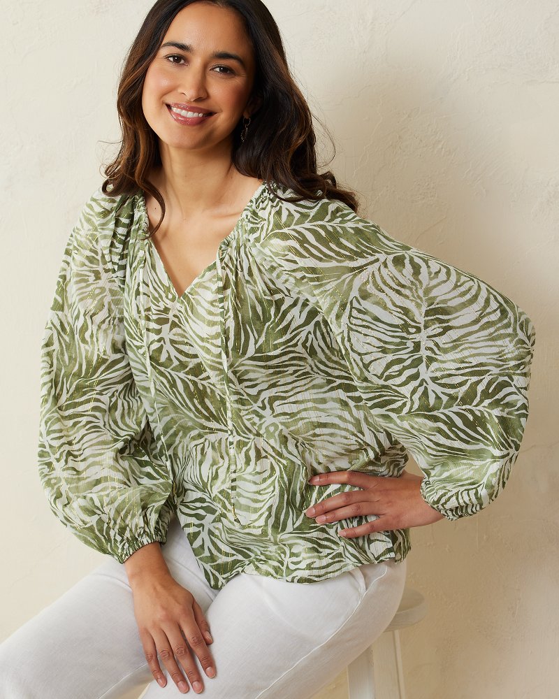 Agua Amara Monstera Mirage Long-Sleeve Peasant Top