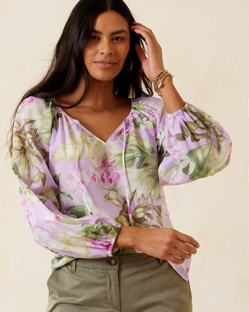 Agua Amara Orchid Dreams Long-Sleeve Peasant Top