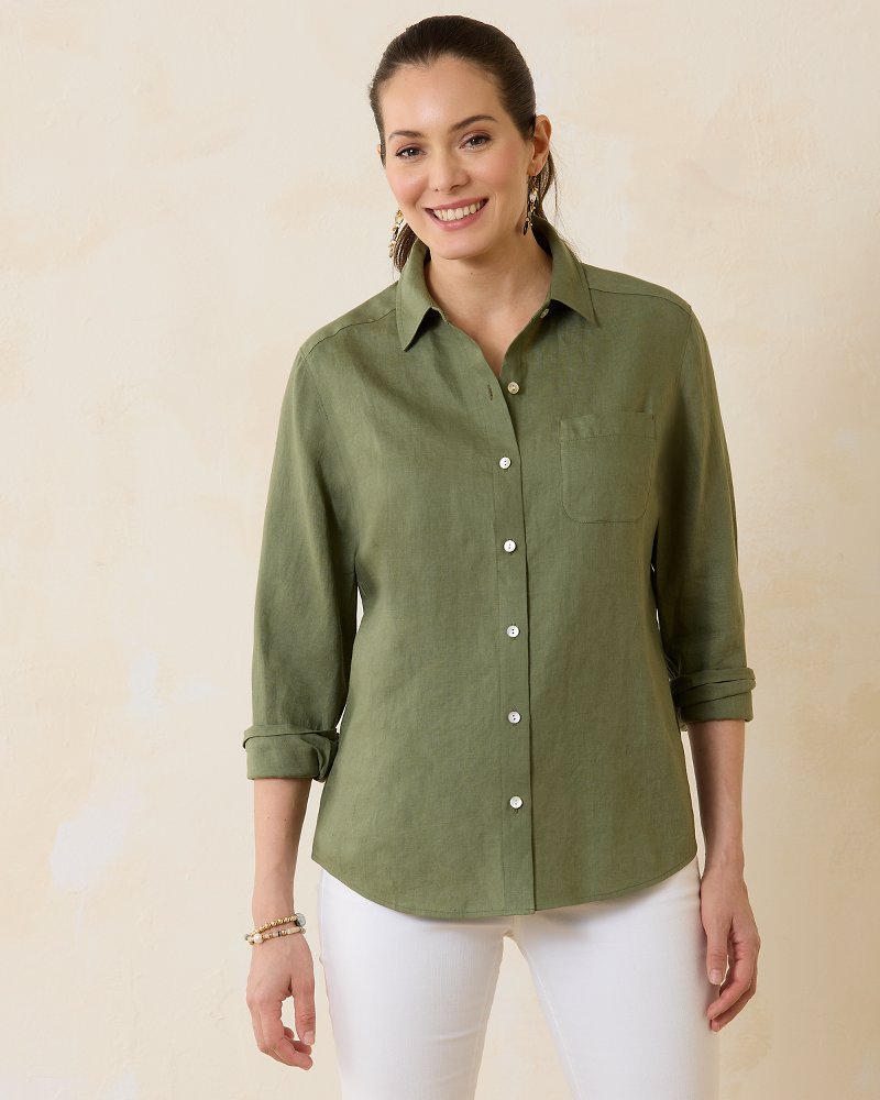 Coastalina Relaxed Long-Sleeve Linen Top