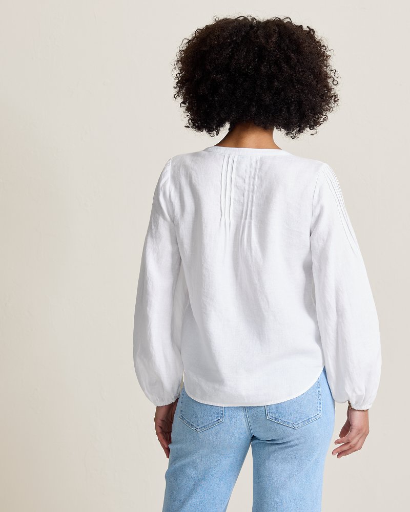 Thumbnail for Coastalina Linen Pintuck Peasant Top