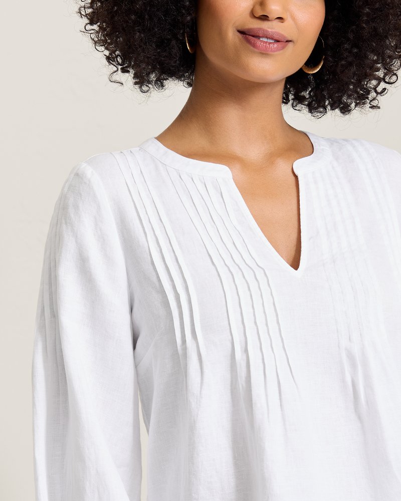 Thumbnail for Coastalina Linen Pintuck Peasant Top