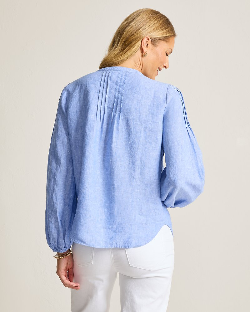 Thumbnail for Coastalina Linen Pintuck Peasant Top