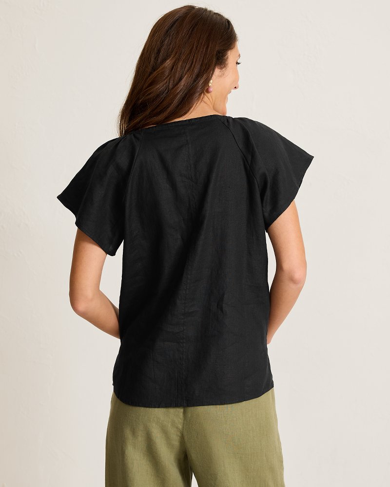 Coastalina Linen V-Neck Flutter Top