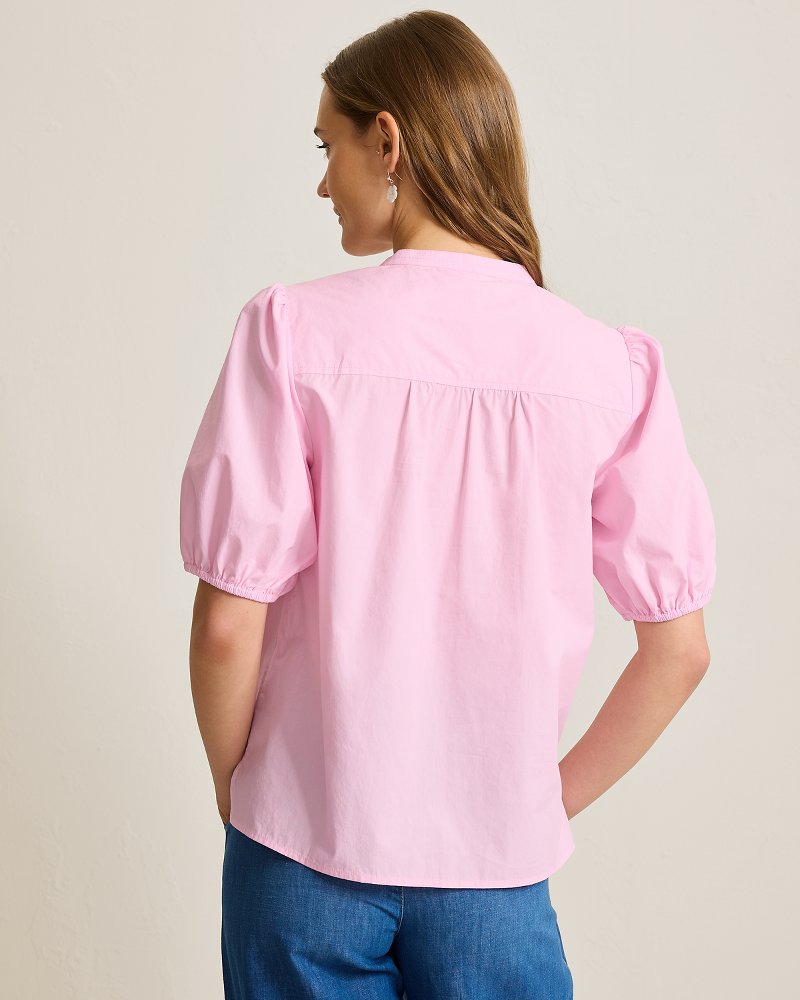 Thumbnail for Oceana Isle Puff-Sleeve Split-Neck Top