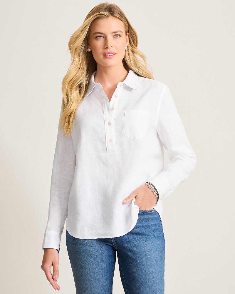 Thumbnail for Coastalina Linen Popover Top