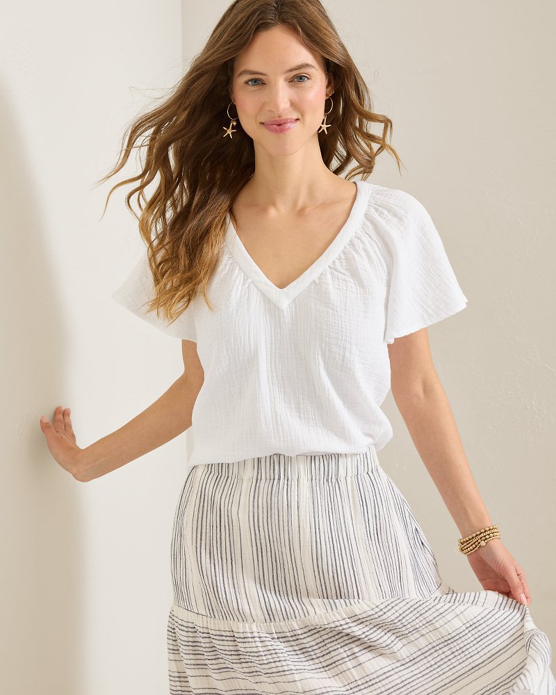 Island Gauze Flutter-Sleeve Top