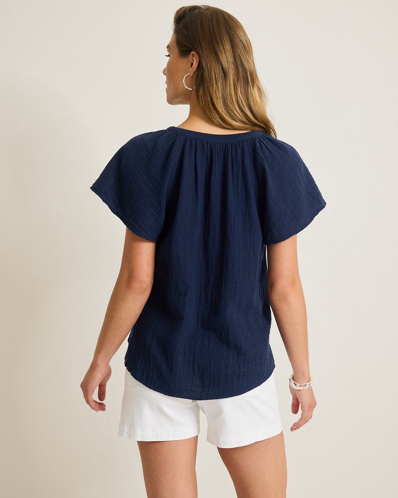 Thumbnail for Island Gauze Flutter-Sleeve Top