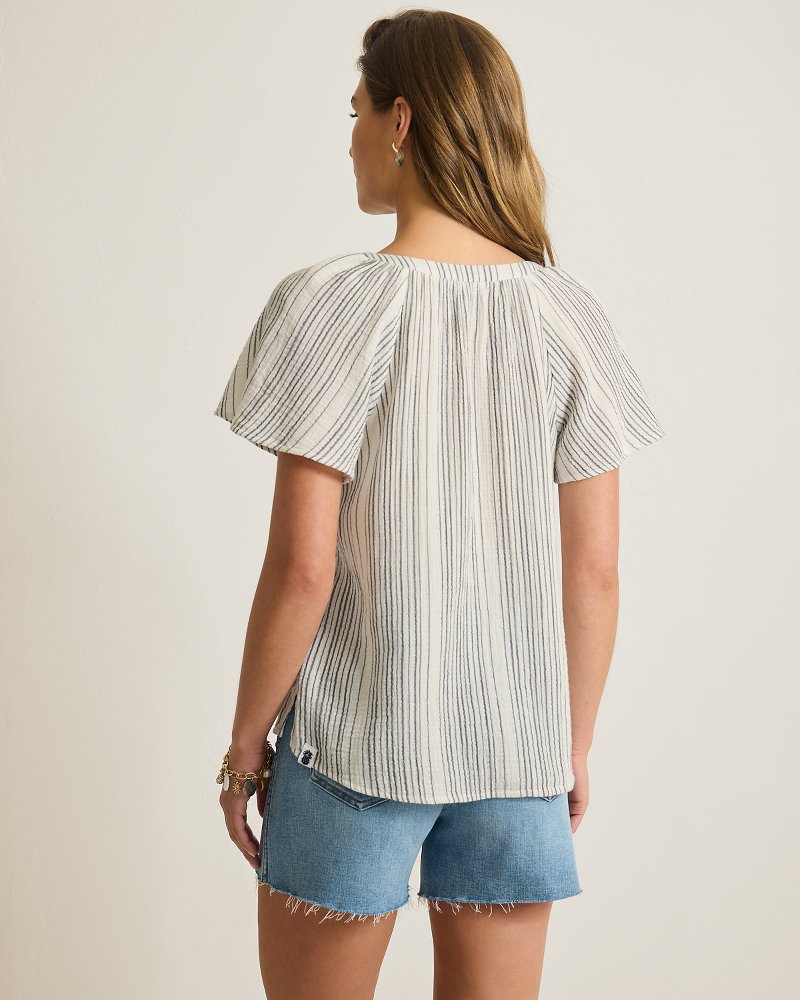 Thumbnail for Island Gauze Luminous Tide Flutter-Sleeve Top