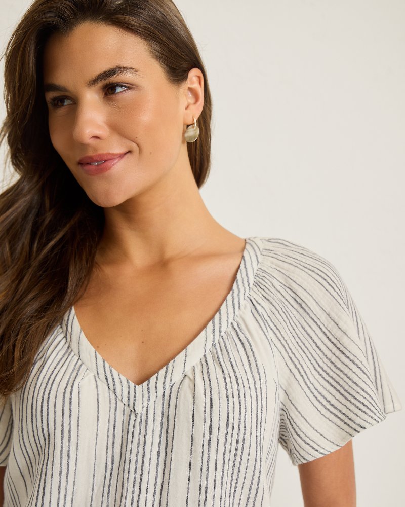 Thumbnail for Island Gauze Luminous Tide Flutter-Sleeve Top