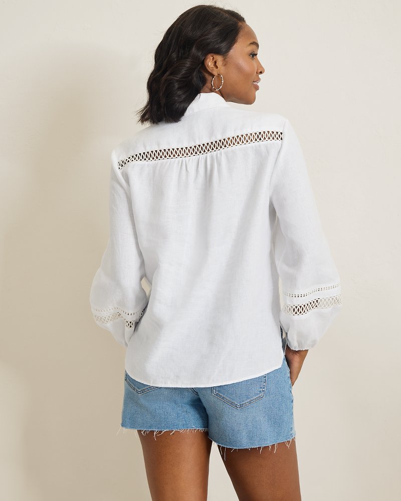 Thumbnail for Coastalina Linen Collared Peasant Top
