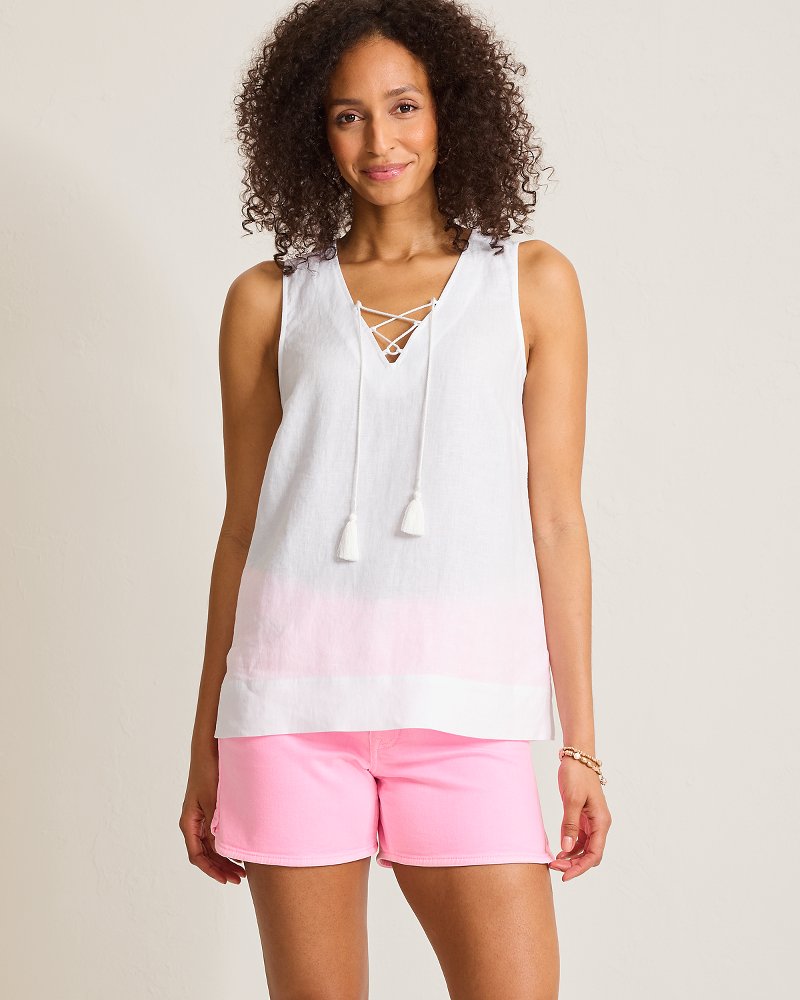 Thumbnail for Coastalina Linen V-Neck Tie-Front Top