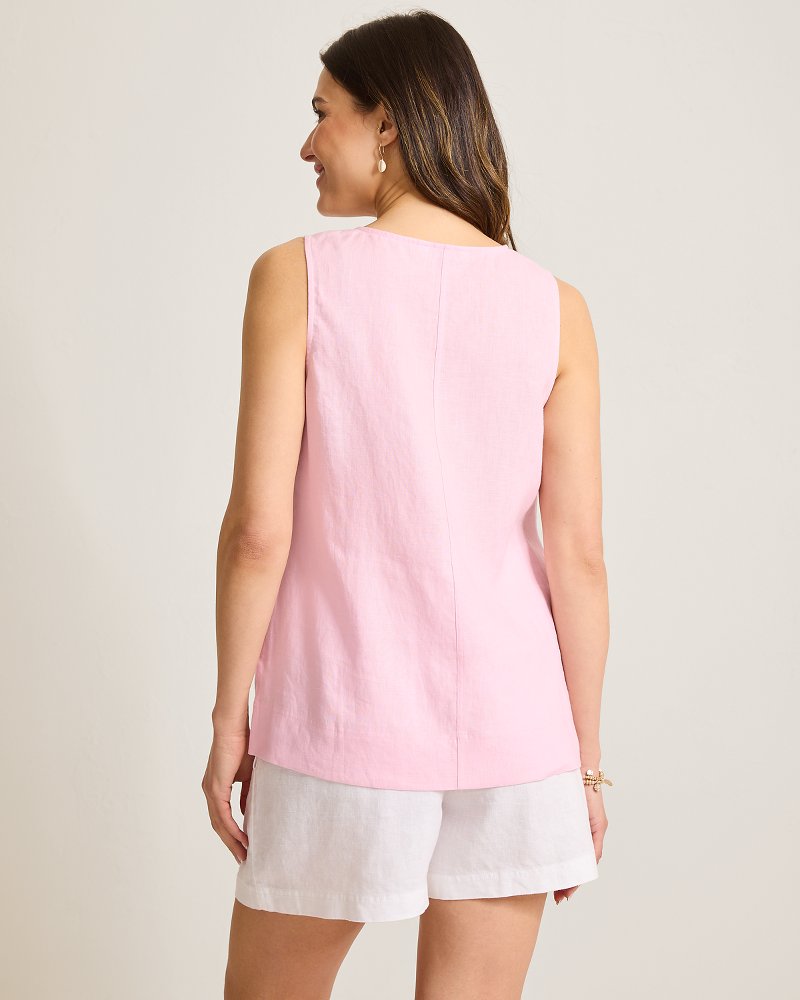 Coastalina Linen V-Neck Tie-Front Top