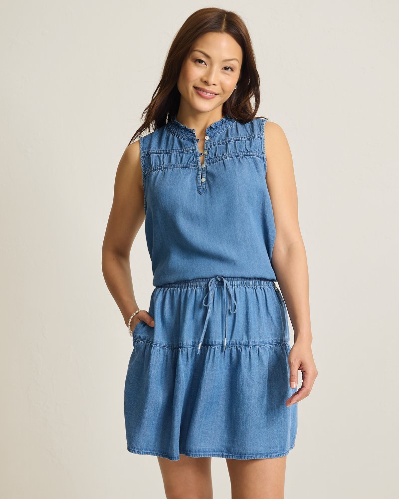 Thumbnail for Chambray O'Lei Linen-Blend Ruffle Top