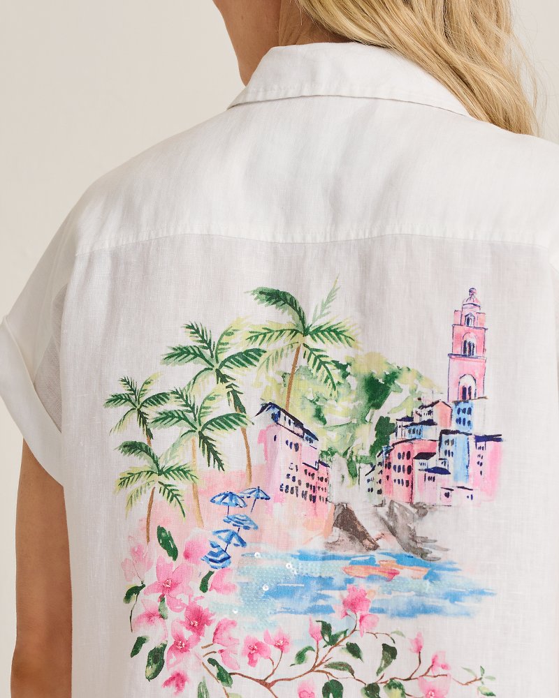 Thumbnail for Coastalina Linen Paradise Shores Camp Shirt