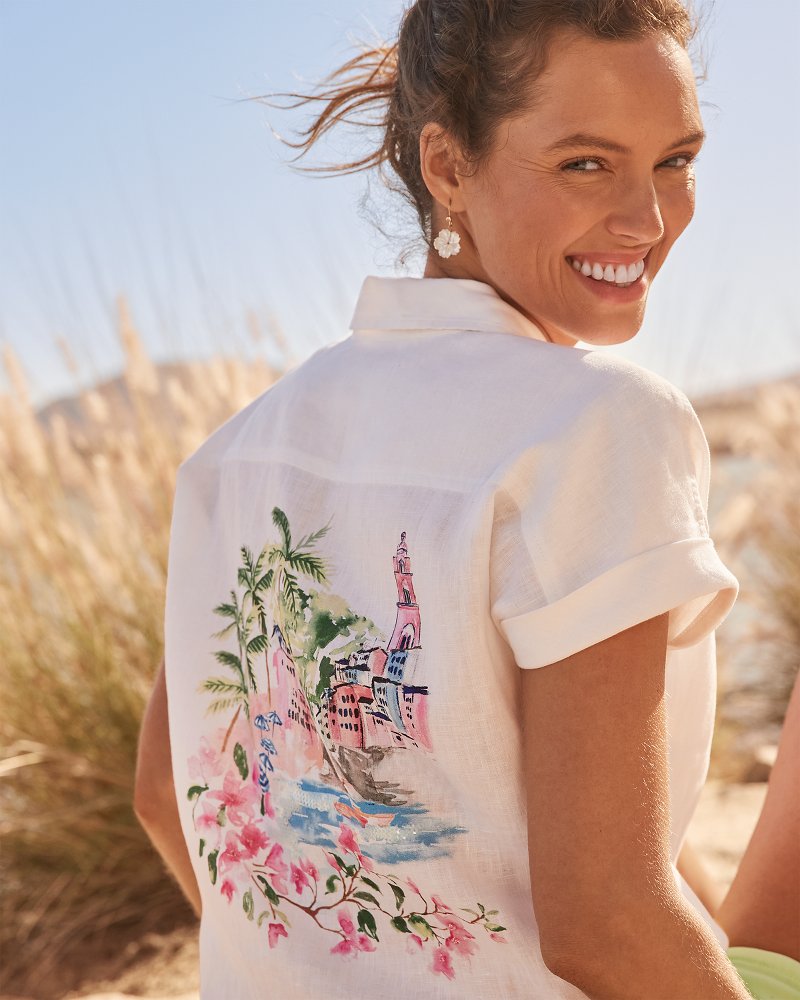 Thumbnail for Coastalina Linen Paradise Shores Camp Shirt