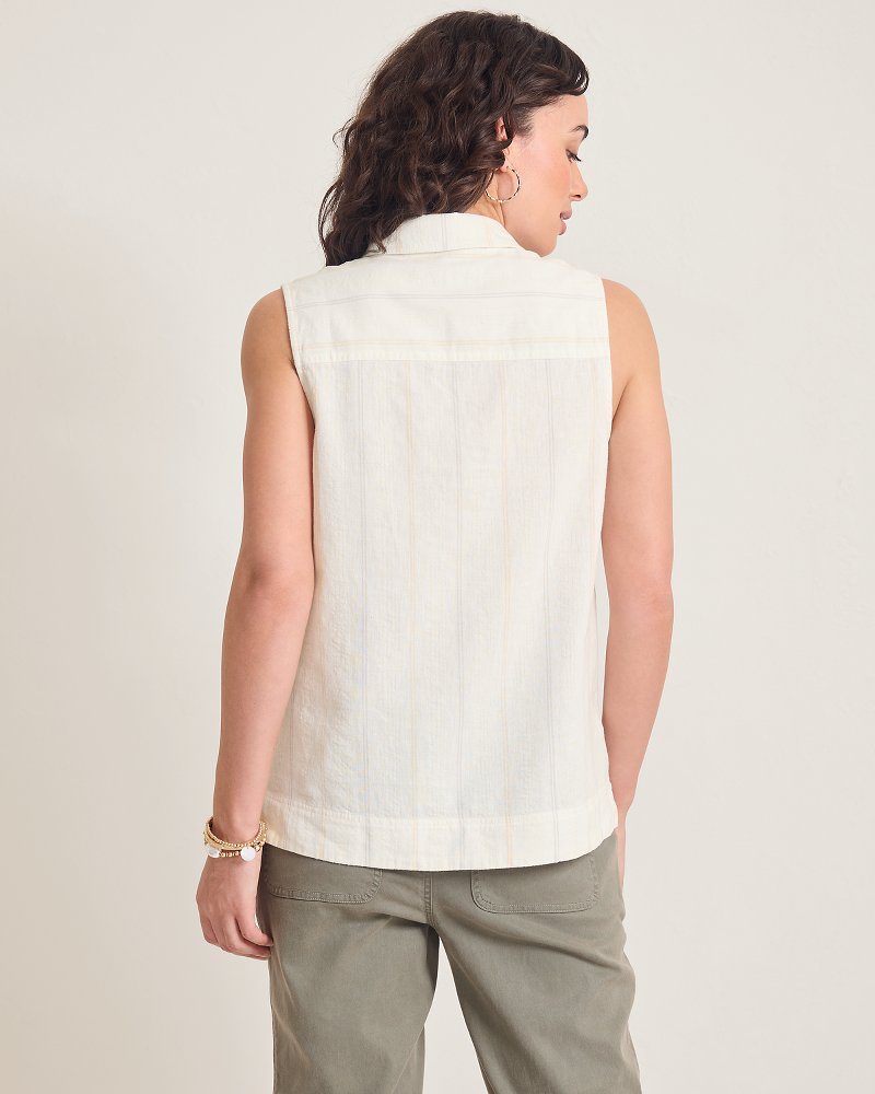 Thumbnail for Palm View Popover Linen-Blend Top