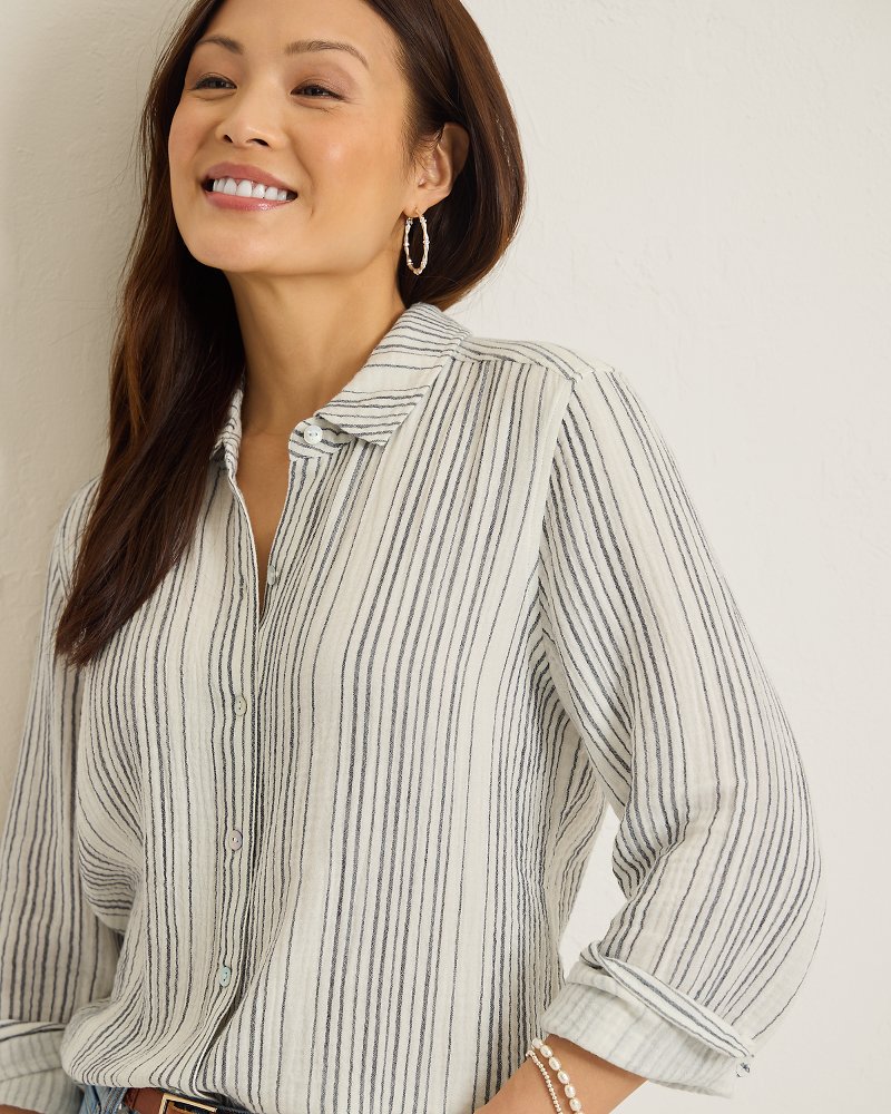 Thumbnail for Island Gauze Luminous Tide Long-Sleeve Top