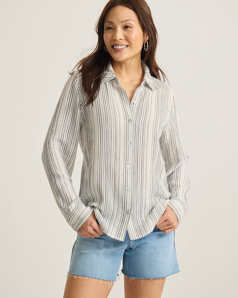 Thumbnail for Island Gauze Luminous Tide Long-Sleeve Top