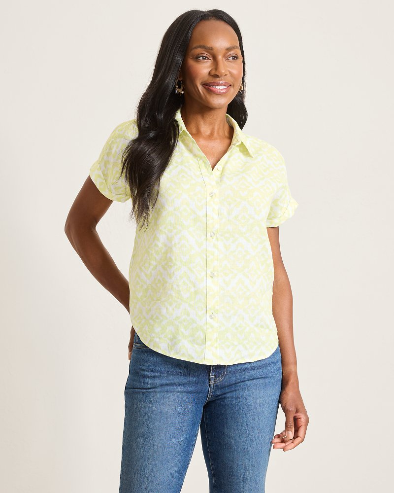 Coastalina Linen Coastal Tiles Camp Shirt