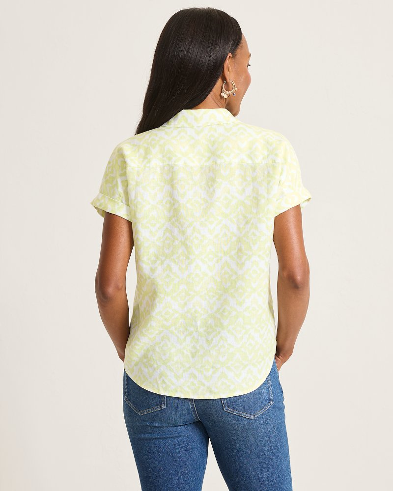Thumbnail for Coastalina Linen Coastal Tiles Camp Shirt