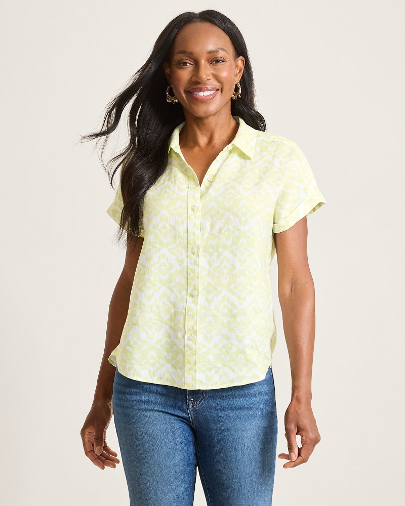 Coastalina Linen Coastal Tiles Camp Shirt