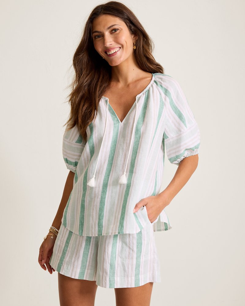 Coastalina Linen Seabright Cove Puff-Sleeve Top