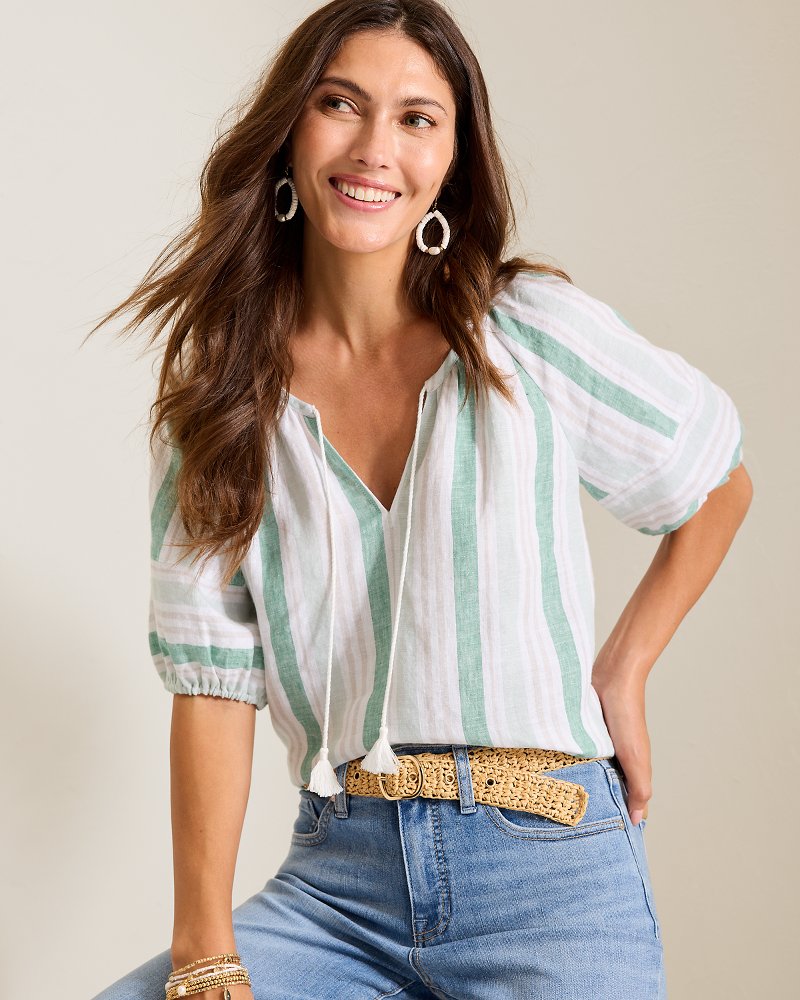 Coastalina Linen Seabright Cove Puff-Sleeve Top