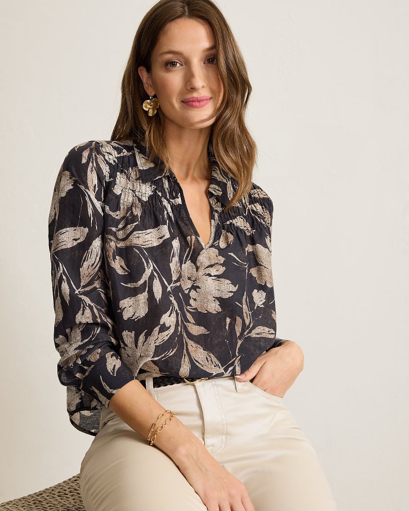 Bloom Beauty Linen-Blend Popover Top