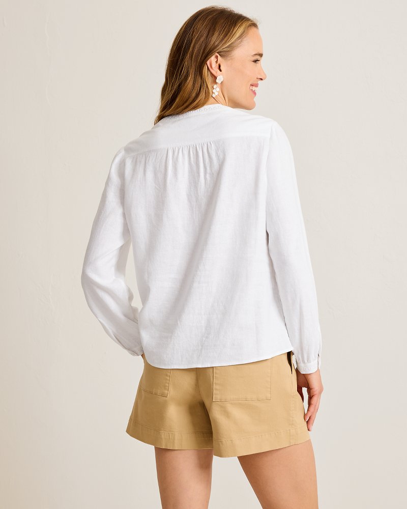 Palm Shores Lace Trim Linen-Blend Top