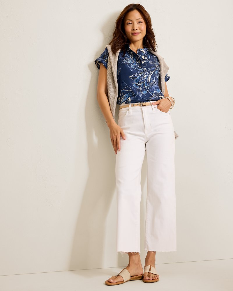 Sapphire Seas Silk Popover Top