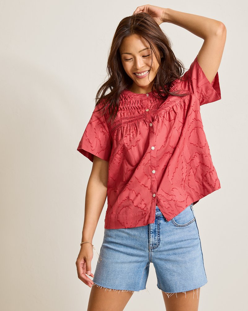 Isla Dream Short-Sleeve Pintuck Blouse