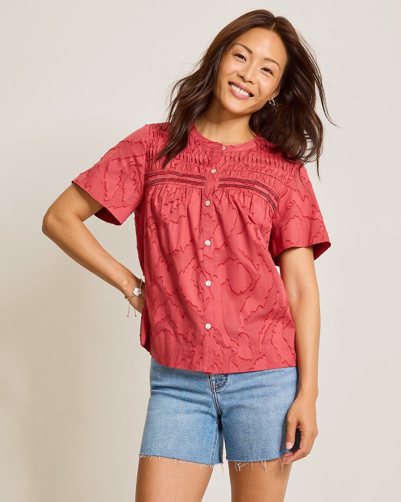 Isla Dream Short-Sleeve Pintuck Blouse