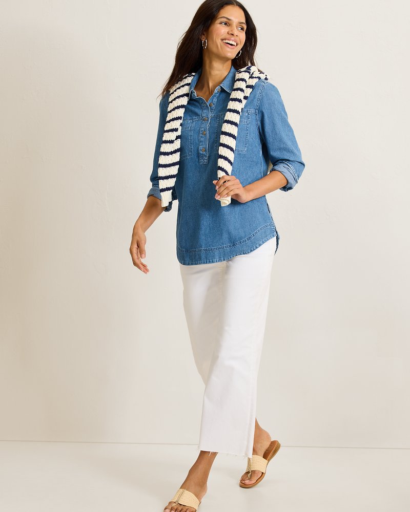 Cross Hatch Denim Boyfriend Popover Top