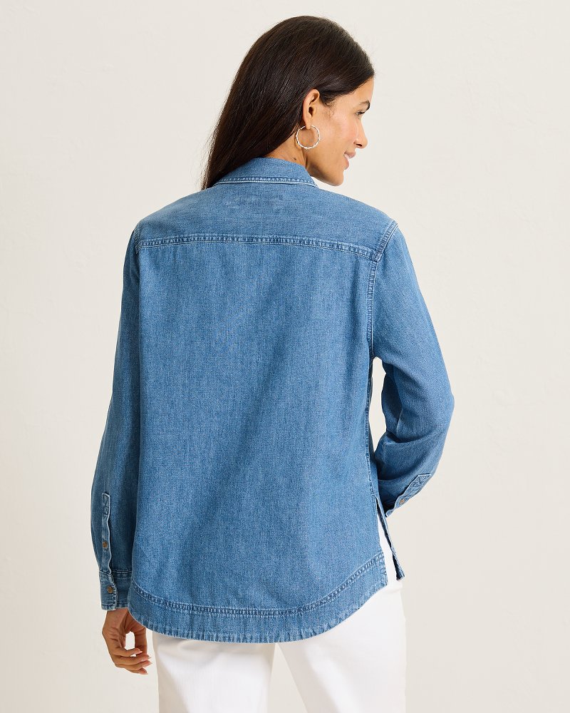 Cross Hatch Denim Boyfriend Popover Top