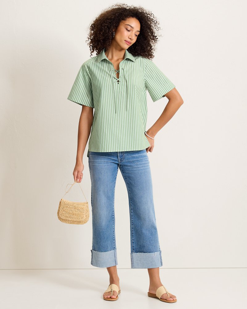 Harbor Isle Lace-Up Popover Camp Shirt