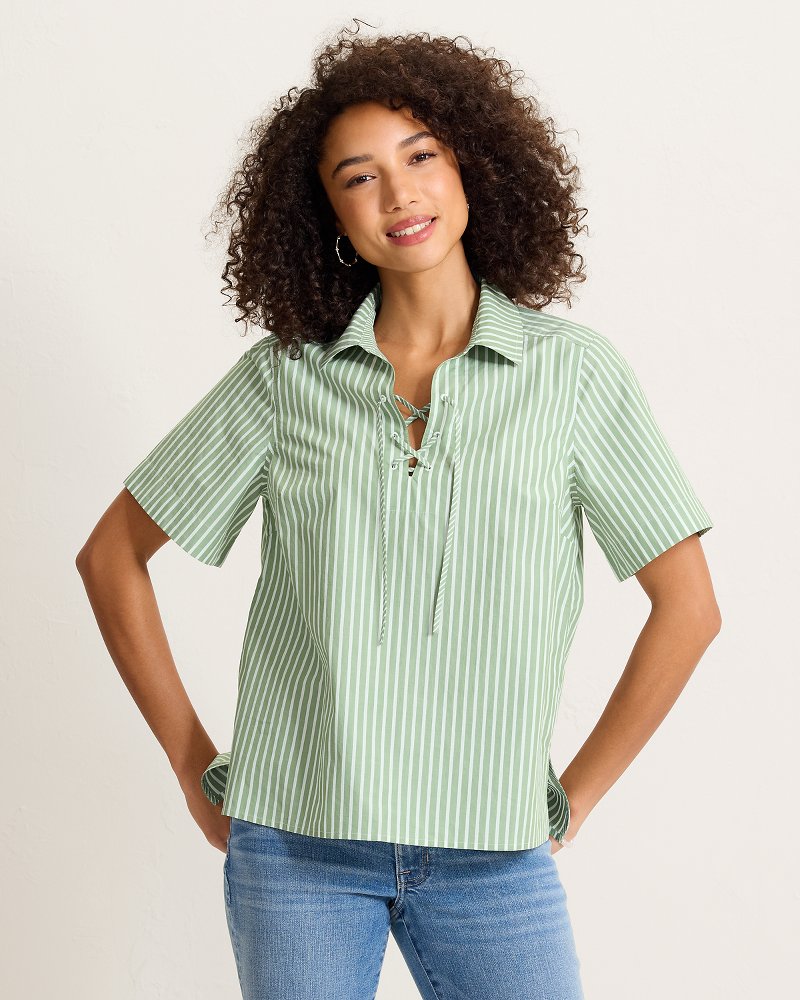 Harbor Isle Lace-Up Popover Camp Shirt