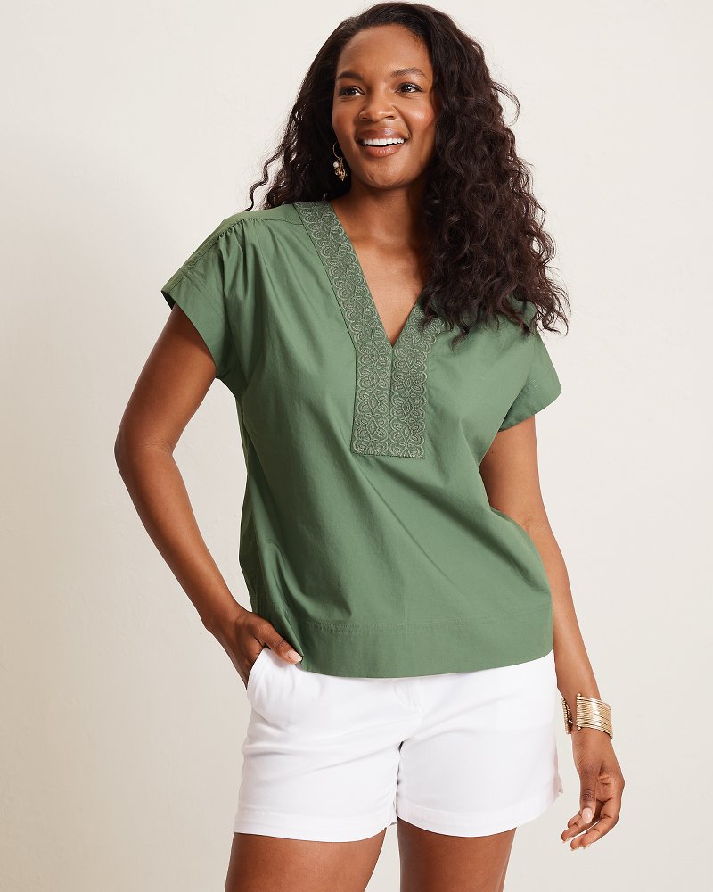 Oceana Isle Embroidered Popover Top