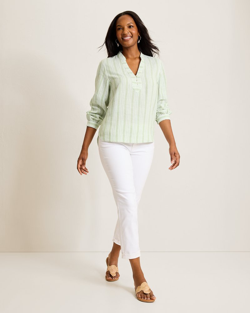 Beach Breeze Popover Linen-Blend Blouse