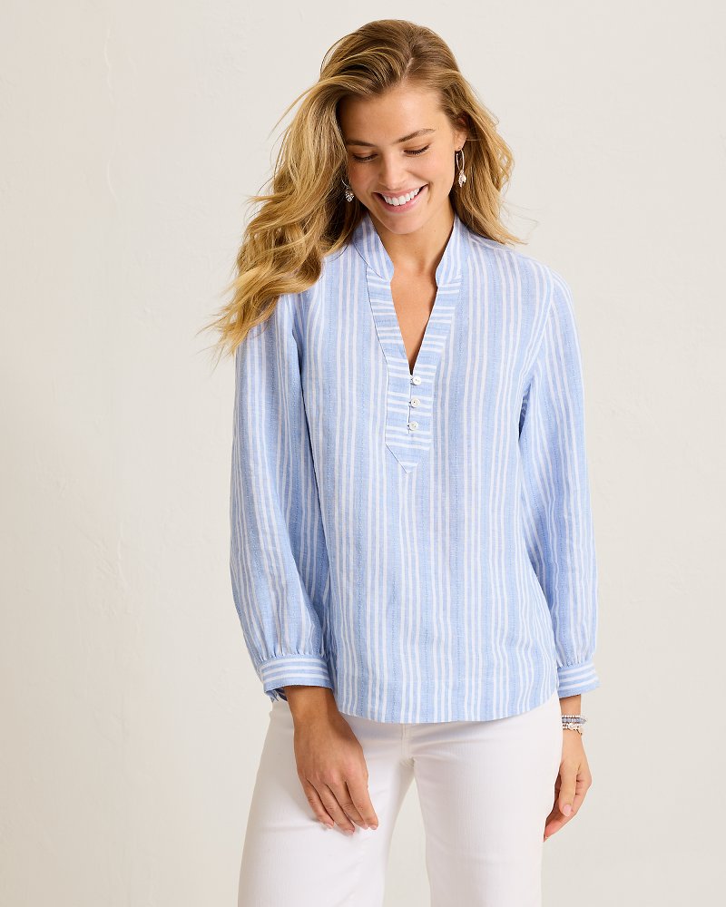 Beach Breeze Popover Linen-Blend Blouse