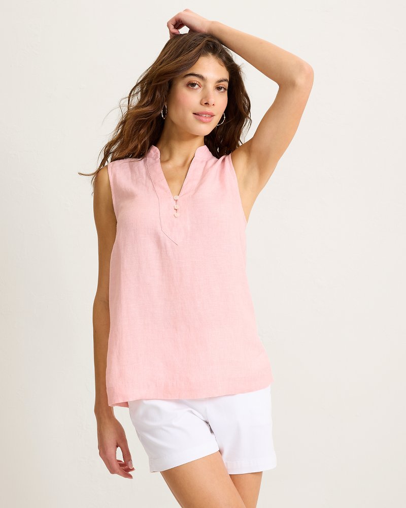 Coastalina Linen Sleeveless Popover Top