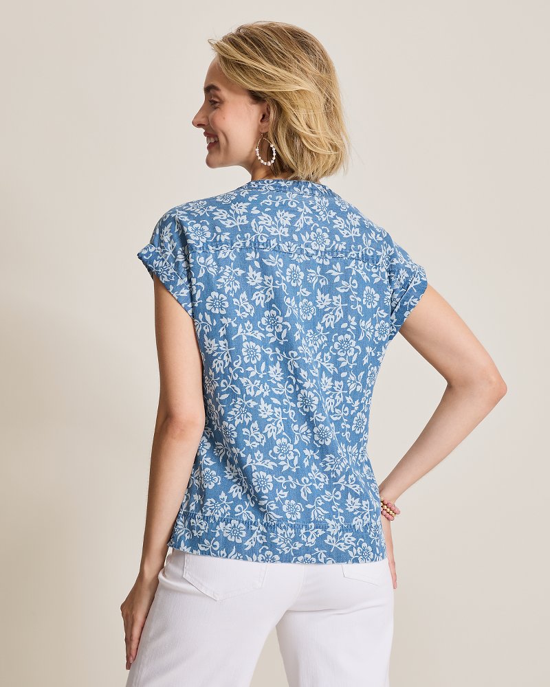 Chambray O'Lei Bahia Blooms Linen-Blend Ruffle Top thumbnail 3