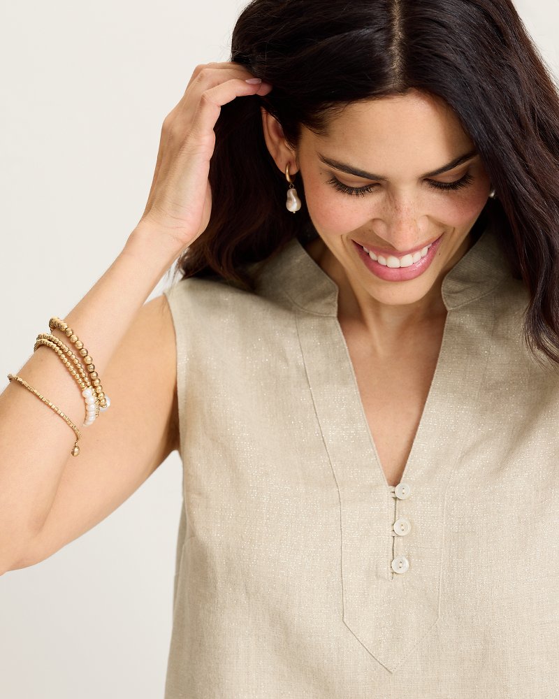 Two Palms Shimmer Linen Popover Top