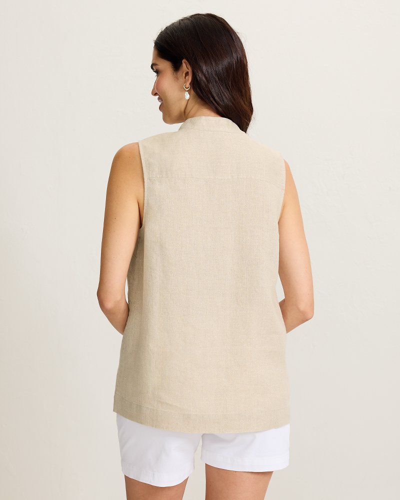 Two Palms Shimmer Linen Popover Top