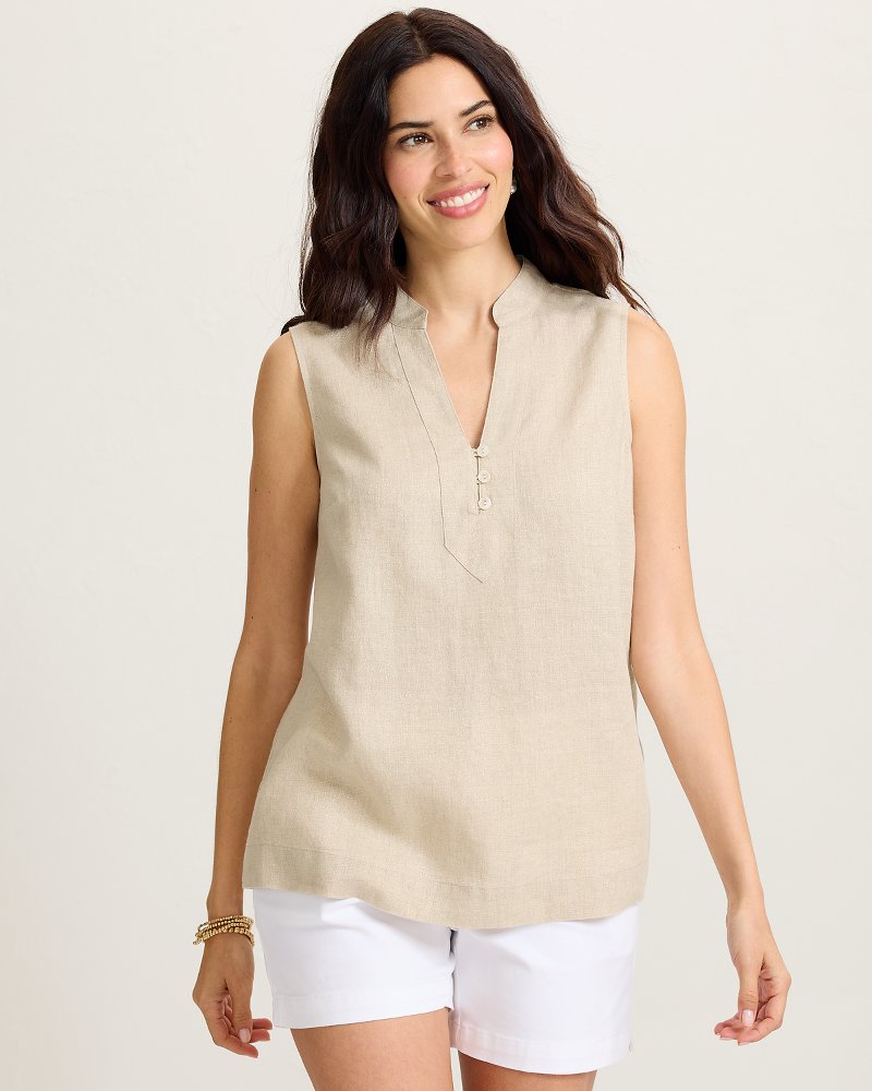 Two Palms Shimmer Linen Popover Top