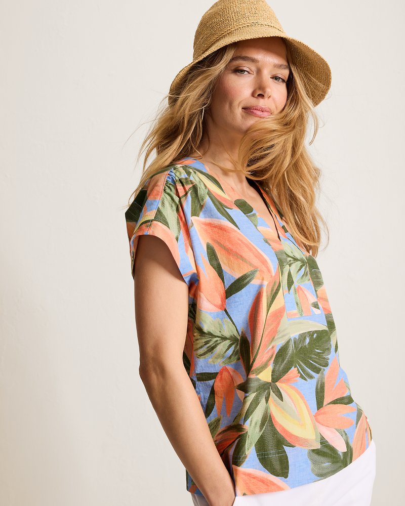 Beach Bloom Poplin Popover Top